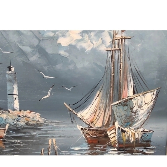 Vintage seascape oil painting, matted and framed by Rikard Lindstrom - Picture 10 of 10